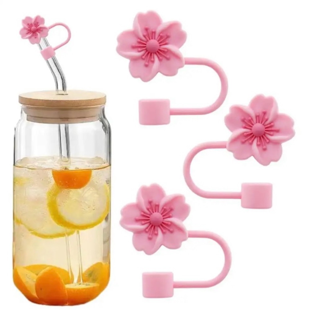 5PCS Begonia Flower Straw Cover Cap Silicone Straw Tips Lids Reusable Straw Tops